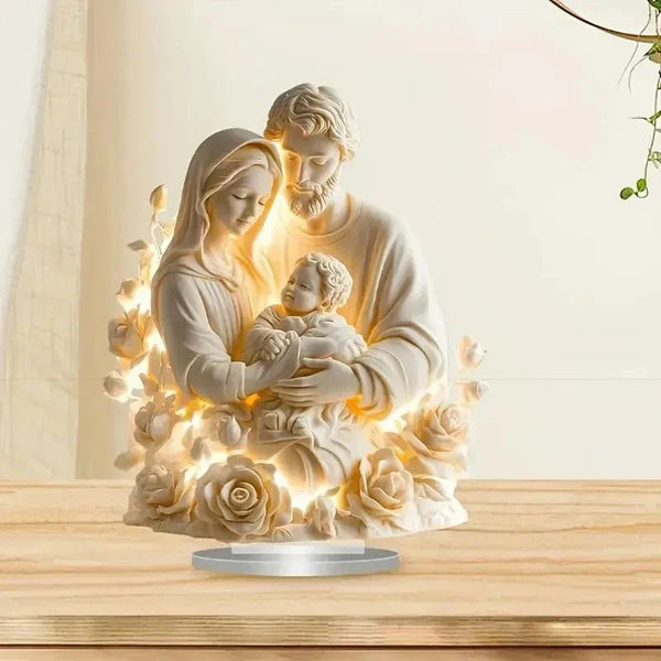 Presépio em Acrílico 2D Sagrada Família com Rosas