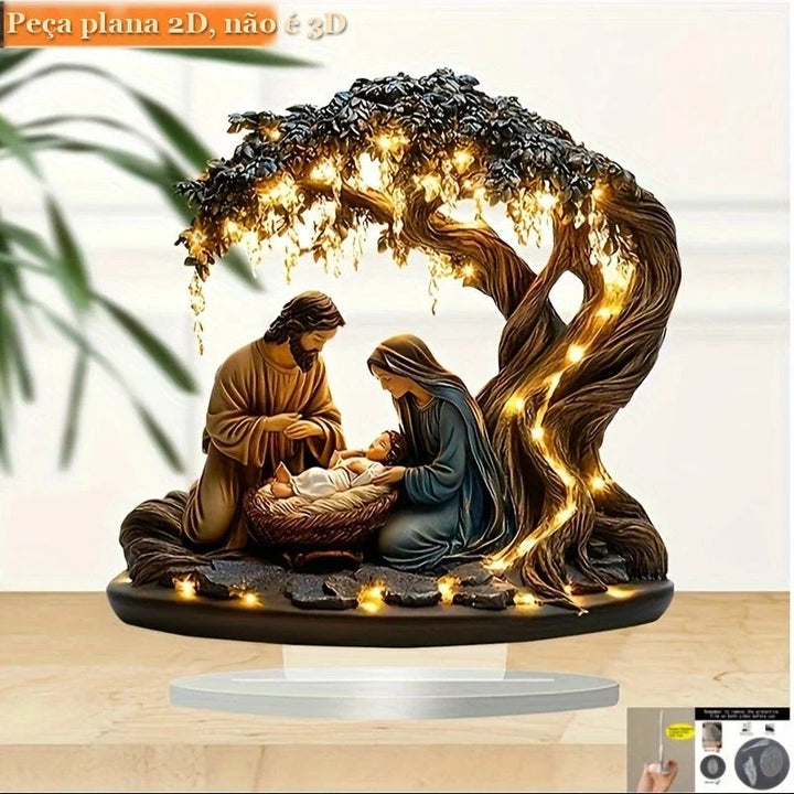 presépio de mesa em acrílico com maria josé e menino jesus