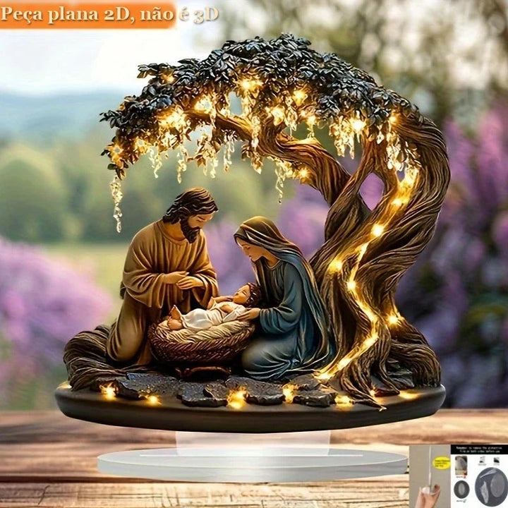 presépio de natal em acrílico sobre mesa de madeira