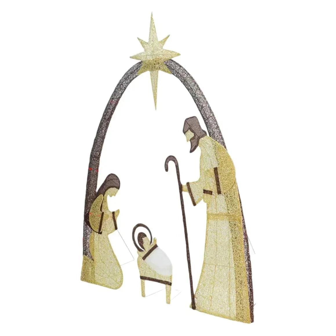 presépio grande dourado sagrada família com arco