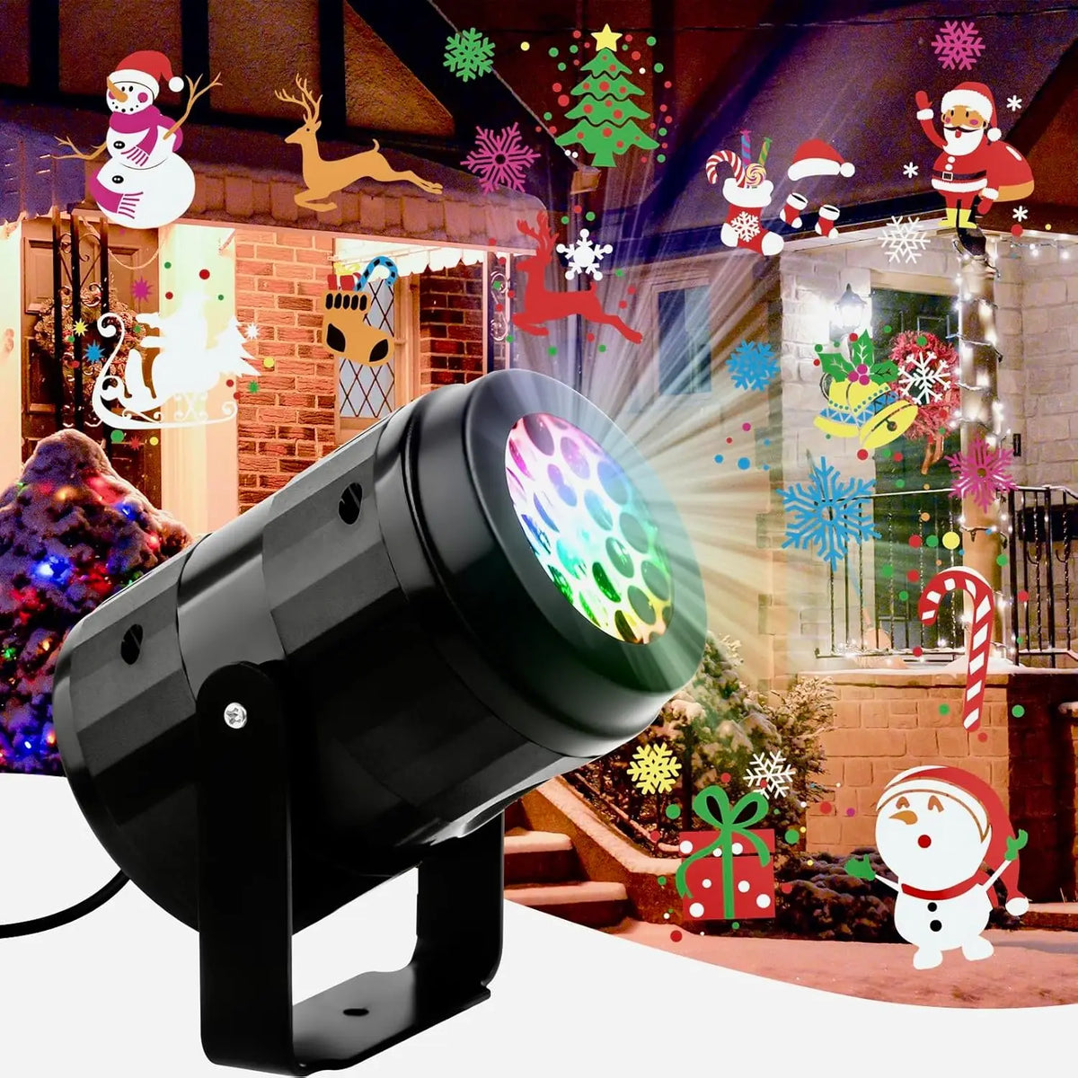 projetor de natal iluminando fachada da casa com desenhos