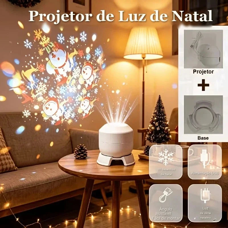 projetor de natal giratório com base e 20 desenhos natalinos