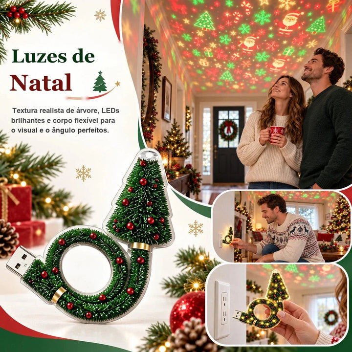projetor de natal usb árvore flexível com leds e projeção no teto