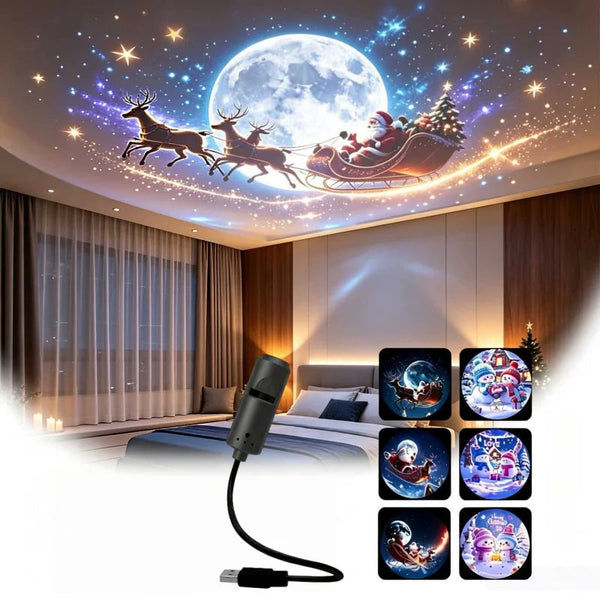 Projetor de Natal USB com Haste Flexível e Discos de Desenhos
