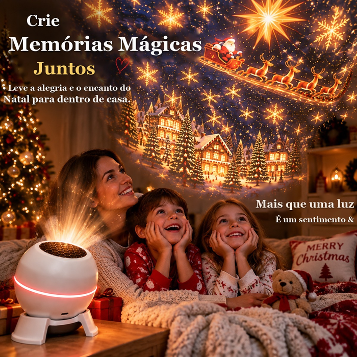 Projetor de Natal USB Esférico com Trenó e Vila Nevada