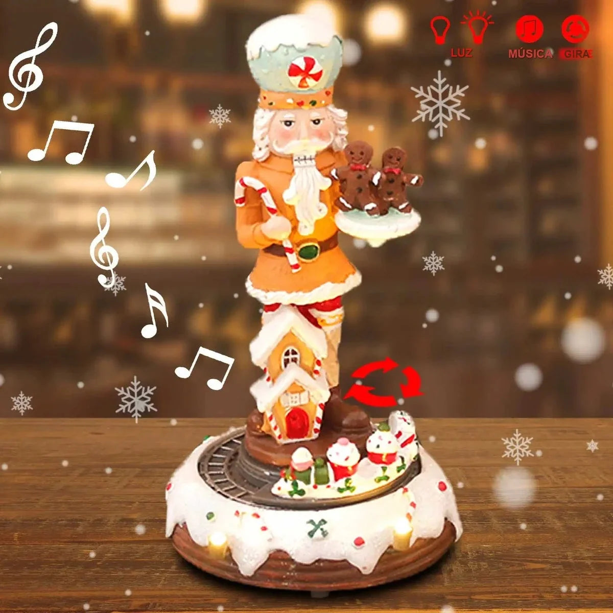 quebra-nozes de natal musical com luz e trem giratório