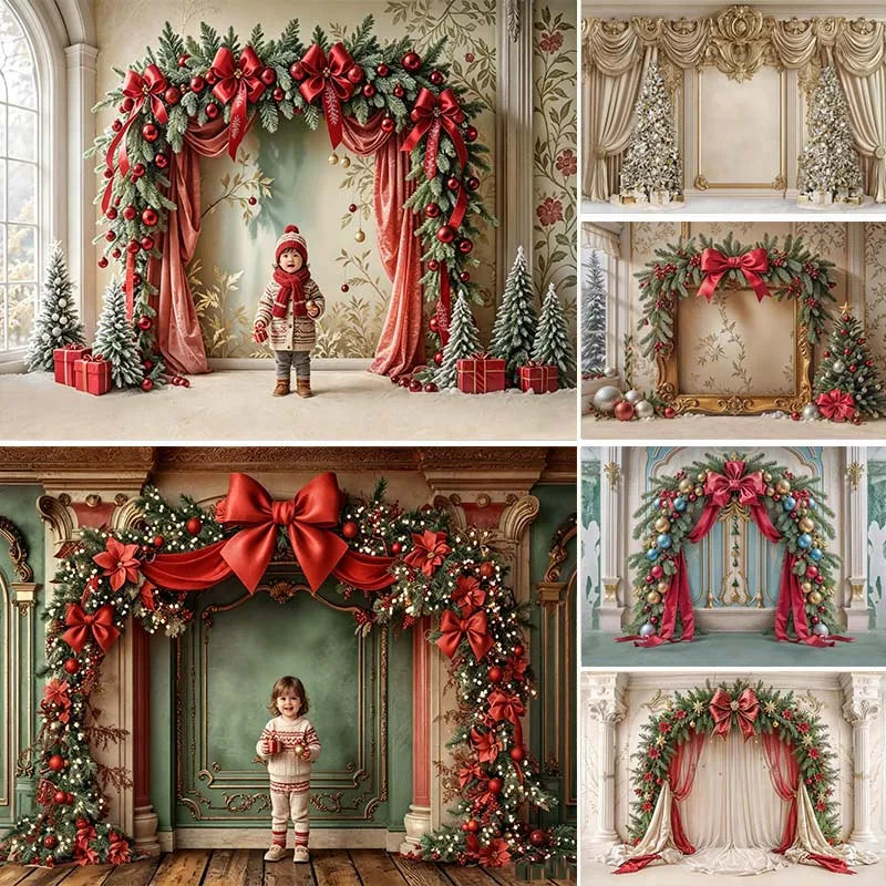 Arcos com Guirlandas e Árvores de Natal, Painéis de Fundo para Fotografia de Crianças e Adultos, Acessórios para Sessões de Fotos de Bebês e Crianças