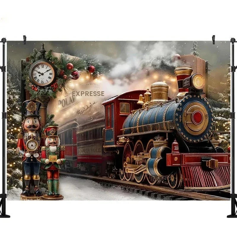 Cenários Winter Polar Express para Fotografia de Crianças e Bebês, Acessórios para Fotos de Adultos e Crianças, Decorações de Natal, Fundo de Estúdio Fotográfico com Tema de Estação de Trem na Neve