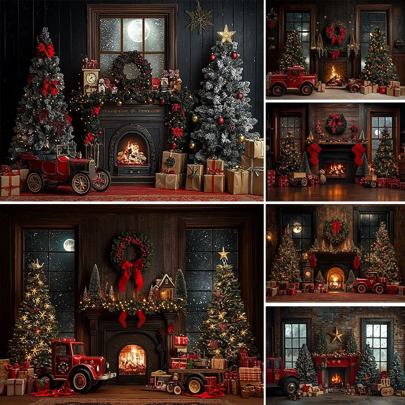 Fundo de Natal com Lareira para Foto de Criança