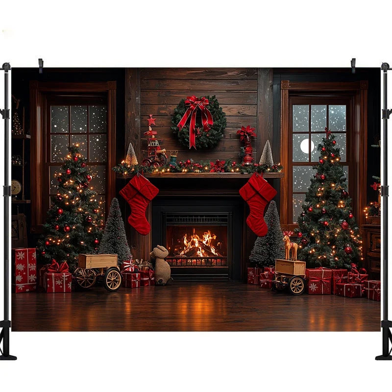 Fundo de Natal com Lareira para Foto de Criança
