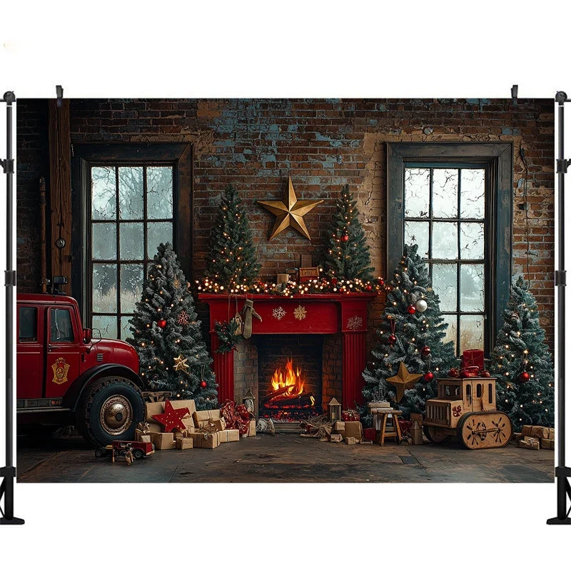 Fundo de Natal com Lareira para Foto de Criança