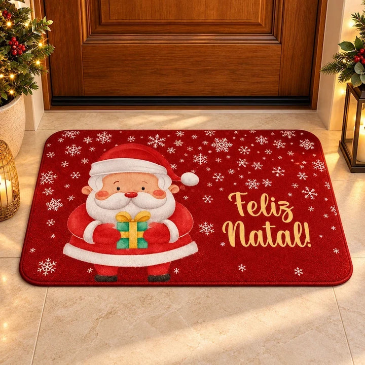 tapete de porta natalino com Papai Noel e Feliz Natal composição na decoração