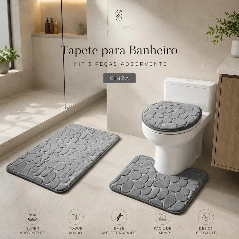 kit de tapetes de banheiro cinza com tapete em U e capa de assento