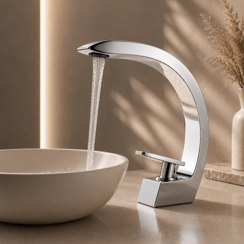 torneira de banheiro monocomando cascata cromada composição na decoração